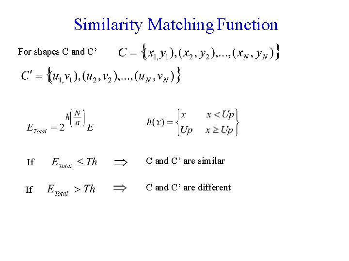 Similarity Matching Function For shapes C and C’ If C and C’ are similar