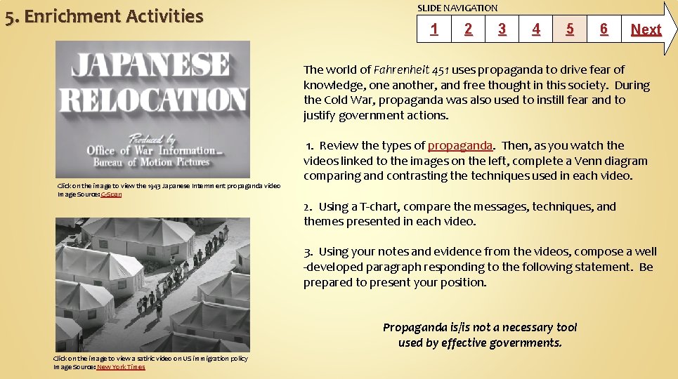 5. Enrichment Activities SLIDE NAVIGATION 1 2 3 4 5 6 Next The world