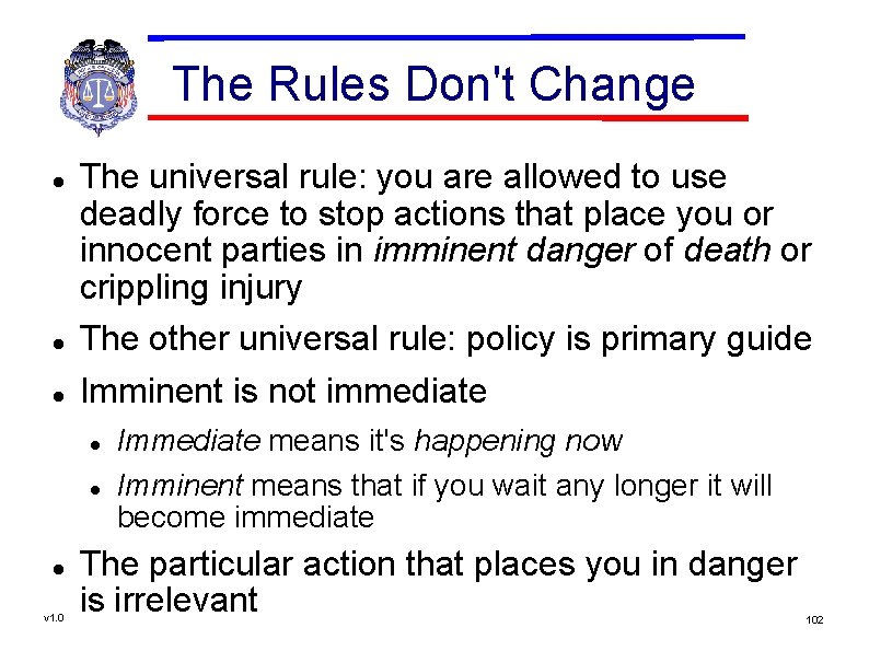 The Rules Don't Change The universal rule: you are allowed to use deadly force