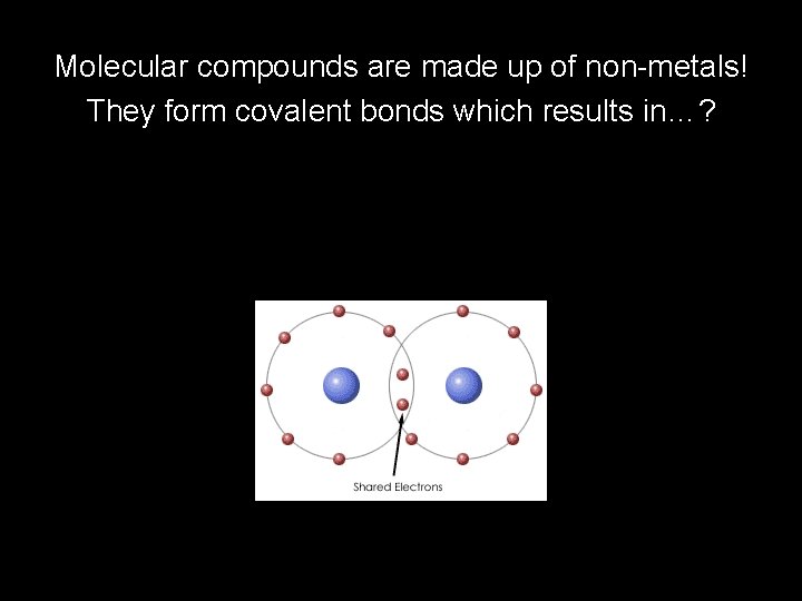 Molecular compounds are made up of non-metals! They form covalent bonds which results in…?