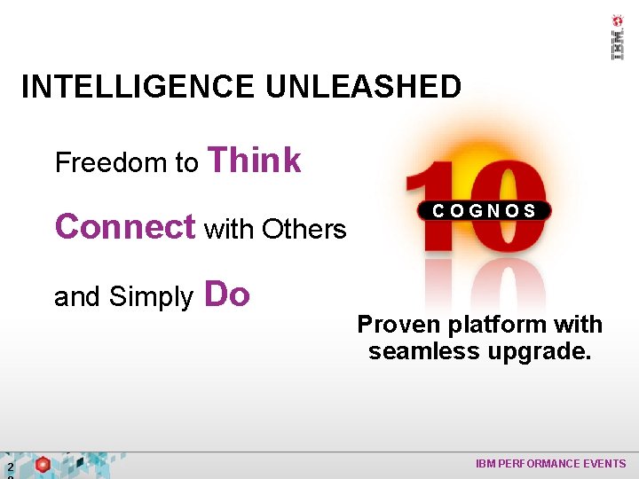 INTELLIGENCE UNLEASHED Freedom to Think Connect with Others and Simply 2 Do COGNOS Proven