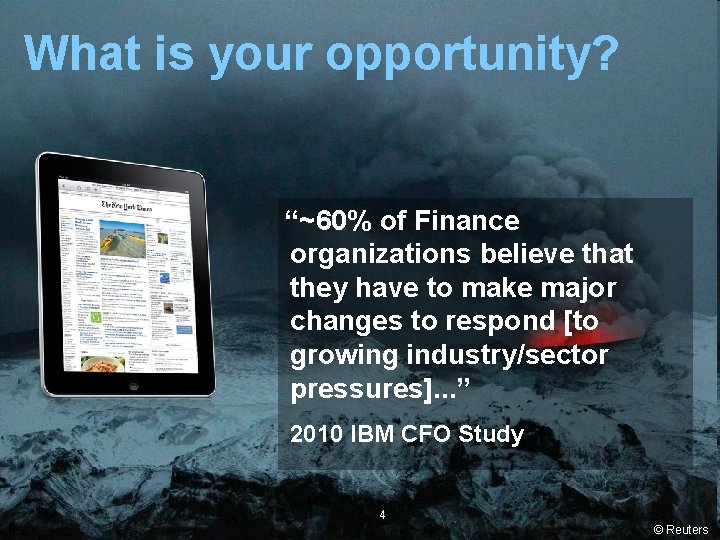 What is your opportunity? “~60% of Finance organizations believe that they have to make