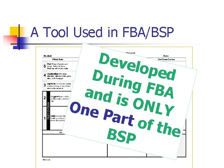 A Tool Used in FBA/BSP Deve loped Durin g FBA and i s ONLY