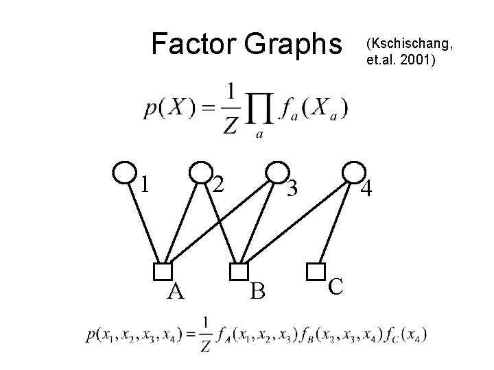 Factor Graphs 1 2 A 3 B (Kschischang, et. al. 2001) 4 C 