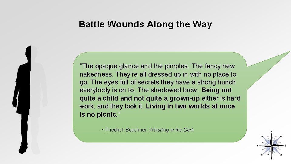 Battle Wounds Along the Way “The opaque glance and the pimples. The fancy new