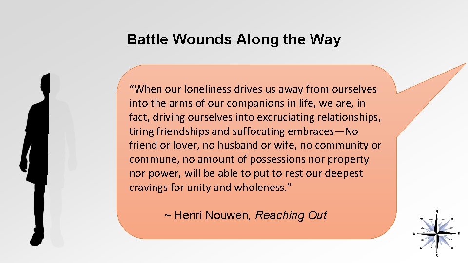 Battle Wounds Along the Way “When our loneliness drives us away from ourselves into