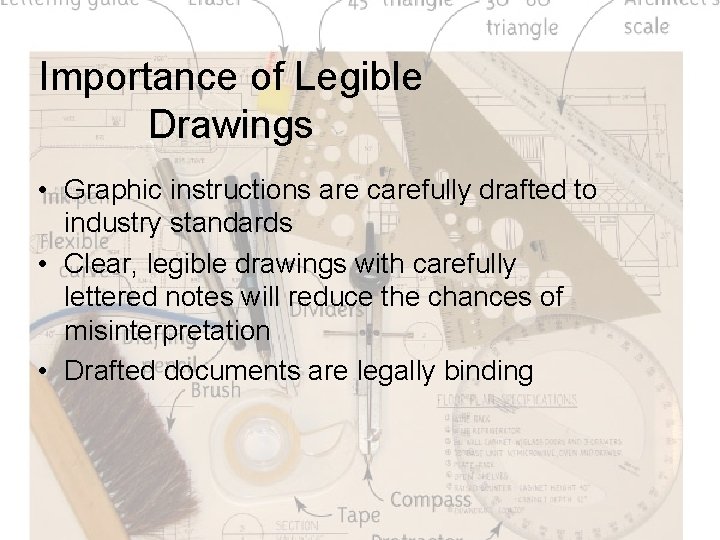 Importance of Legible Drawings • Graphic instructions are carefully drafted to industry standards •