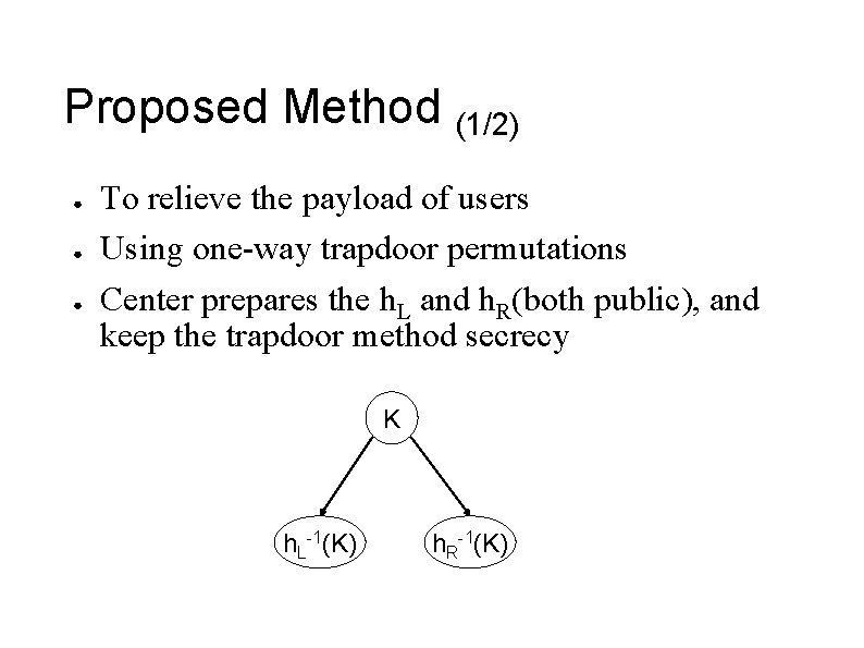 Proposed Method (1/2) ● ● ● To relieve the payload of users Using one-way Proposed Method (1/2) ● ● ● To relieve the payload of users Using one-way