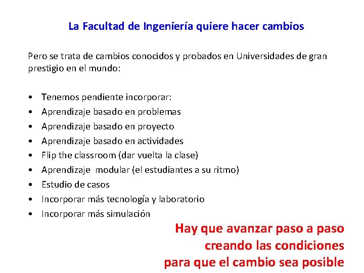 La Facultad de Ingeniería quiere hacer cambios Pero se trata de cambios conocidos y