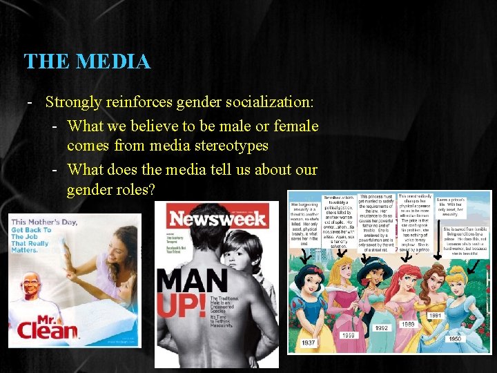 THE MEDIA - Strongly reinforces gender socialization: - What we believe to be male
