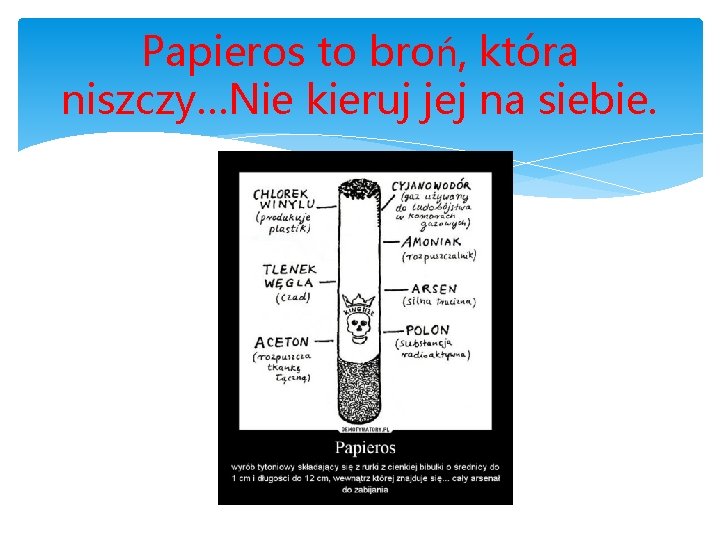 Papieros to broń, która niszczy…Nie kieruj jej na siebie. 
