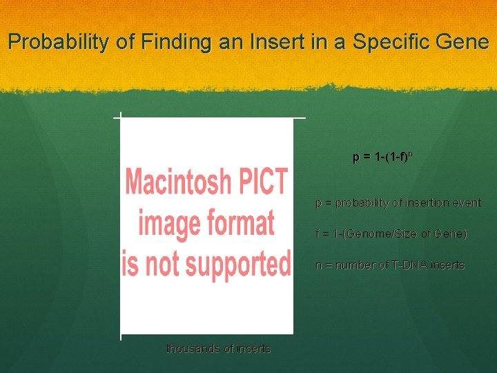 Probability of Finding an Insert in a Specific Gene p = 1 -(1 -f)n