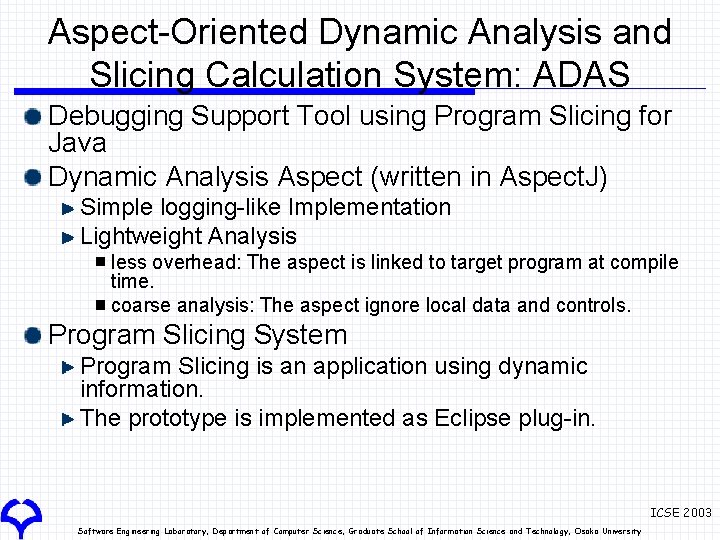 Java Program Analysis Projects in Osaka University AspectBased