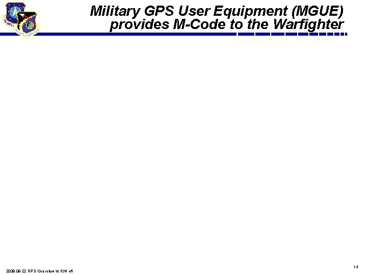 Military GPS User Equipment (MGUE) provides M-Code to the Warfighter 2008 09 22 GPS