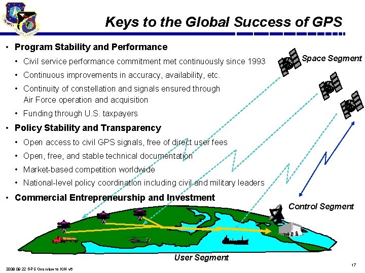 Keys to the Global Success of GPS • Program Stability and Performance • Civil