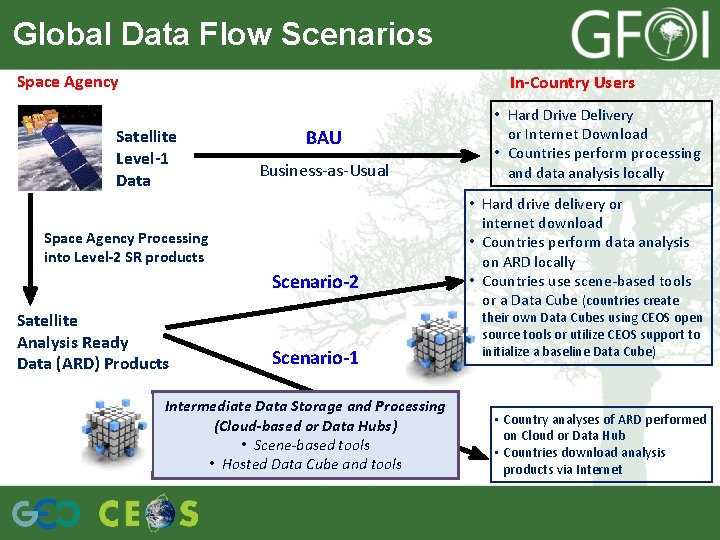 Global Data Flow Scenarios Space Agency In-Country Users Satellite Level-1 Data BAU Business-as-Usual Space