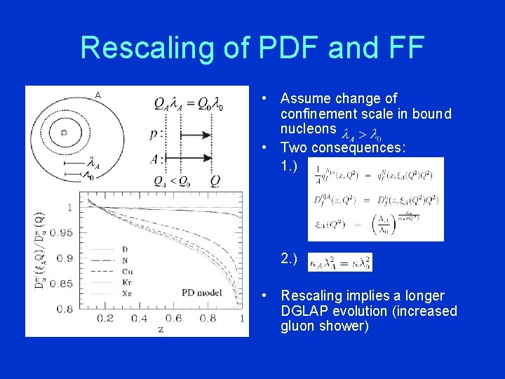 Rescaling of PDF and FF • Assume change of confinement scale in bound nucleons