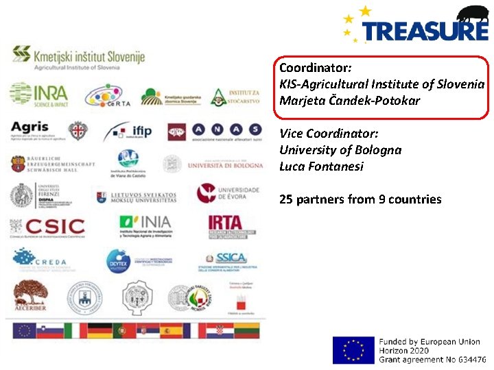 Coordinator: KIS-Agricultural Institute of Slovenia Marjeta Čandek-Potokar Vice Coordinator: University of Bologna Luca Fontanesi