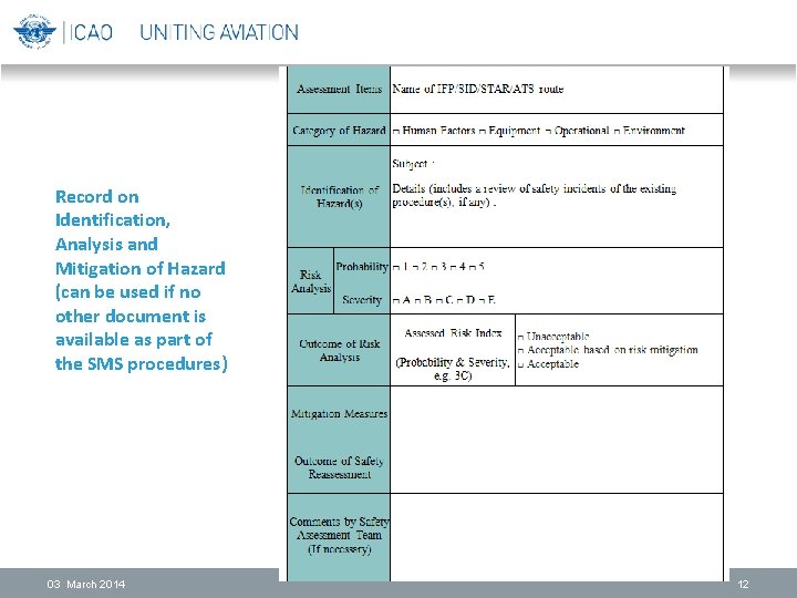 Record on Identification, Analysis and Mitigation of Hazard (can be used if no other