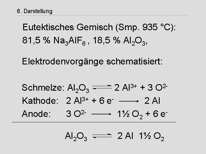 6. Darstellung Eutektisches Gemisch (Smp. 935 °C): 81, 5 % Na 3 Al. F