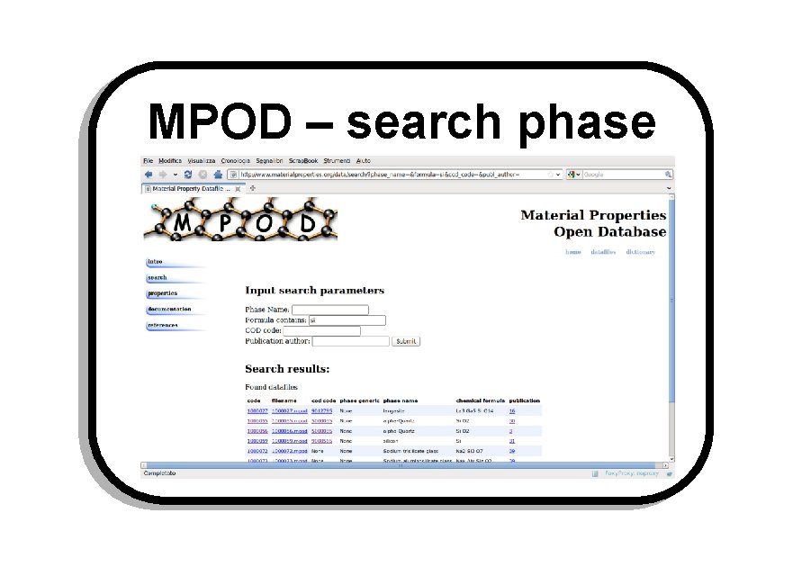 MPOD – search phase 