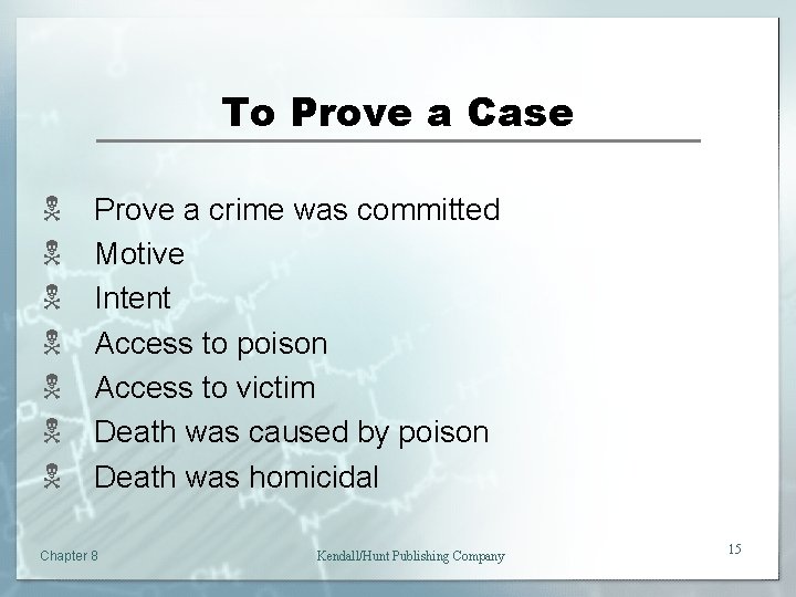To Prove a Case N N N N Prove a crime was committed Motive