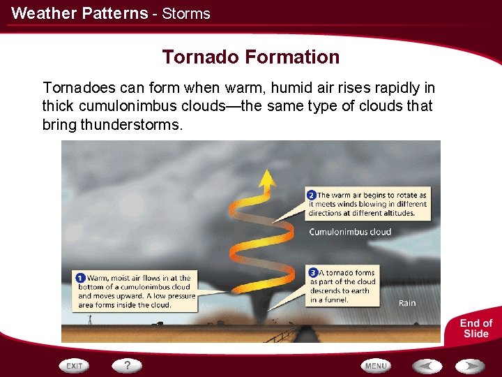 Weather Patterns - Storms Tornado Formation Tornadoes can form when warm, humid air rises Weather Patterns - Storms Tornado Formation Tornadoes can form when warm, humid air rises