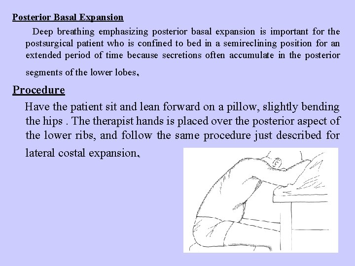 Posterior Basal Expansion Deep breathing emphasizing posterior basal expansion is important for the postsurgical