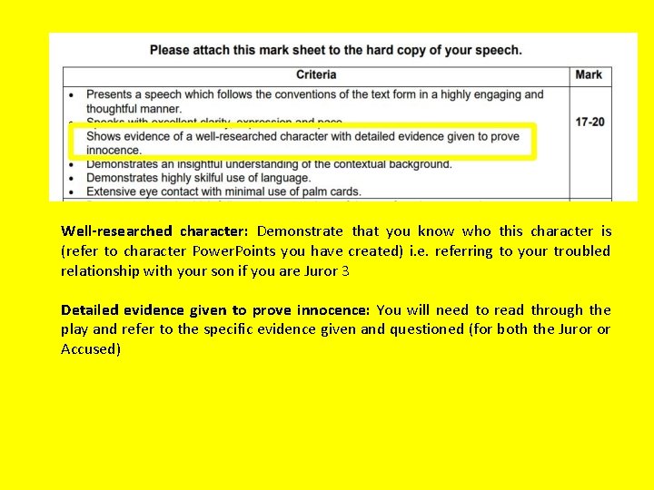 Well-researched character: Demonstrate that you know who this character is (refer to character Power.