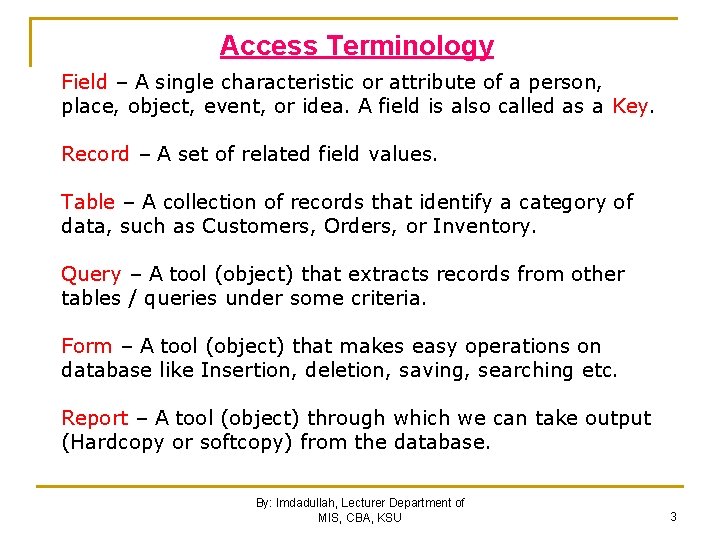 Management Information Systems DBMS MS Access 2010 MS