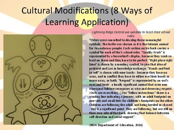 Cultural Modifications (8 Ways of Learning Application) Lightning Ridge Central use symbols to teach