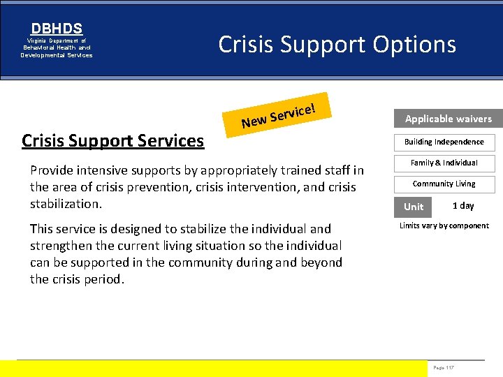 DBHDS Virginia Department of Behavioral Health and Developmental Services Crisis Support Options ! Crisis