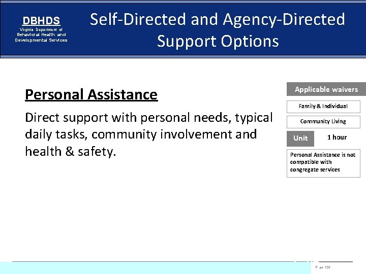 DBHDS Virginia Department of Behavioral Health and Developmental Services Self-Directed and Agency-Directed Support Options