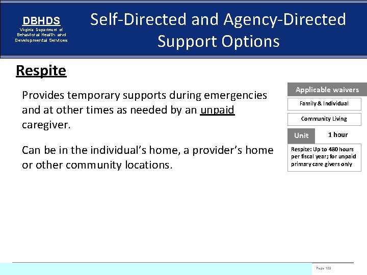 DBHDS Virginia Department of Behavioral Health and Developmental Services Self-Directed and Agency-Directed Support Options