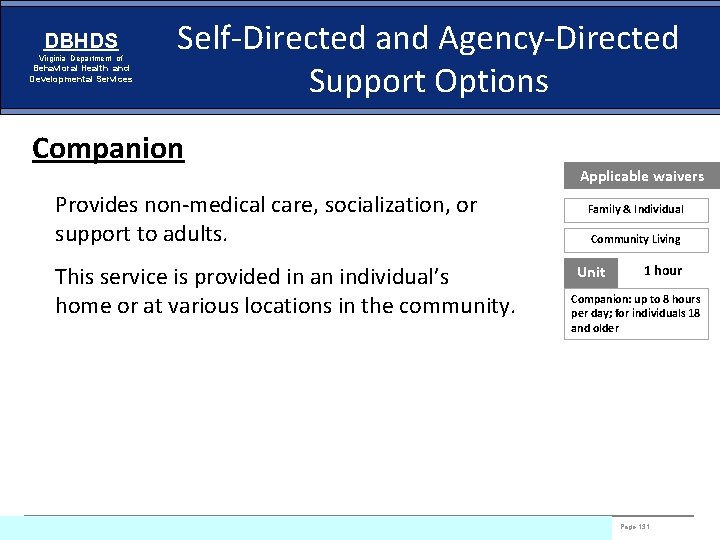 DBHDS Virginia Department of Behavioral Health and Developmental Services Self-Directed and Agency-Directed Support Options