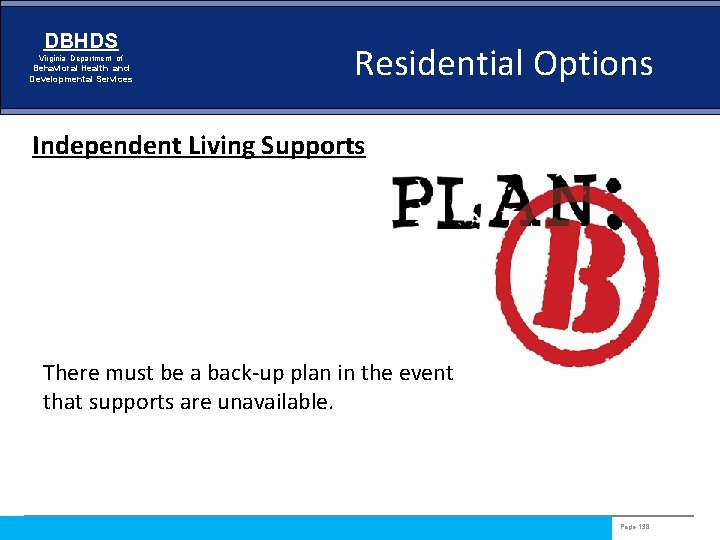 DBHDS Virginia Department of Behavioral Health and Developmental Services Residential Options Independent Living Supports