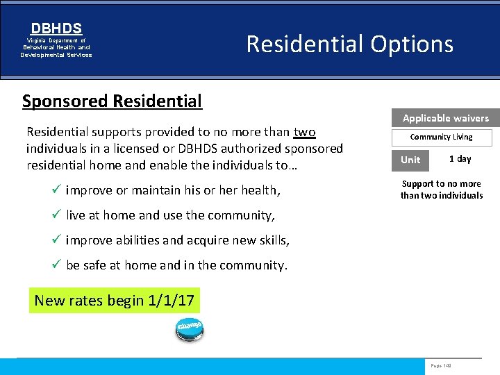 DBHDS Virginia Department of Behavioral Health and Developmental Services Residential Options Sponsored Residential supports