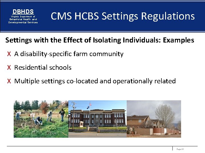 DBHDS Virginia Department of Behavioral Health and Developmental Services CMS HCBS Settings Regulations Settings