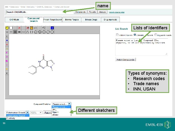 name Lists of Identifiers Types of synonyms: • Research codes • Trade names • name Lists of Identifiers Types of synonyms: • Research codes • Trade names •