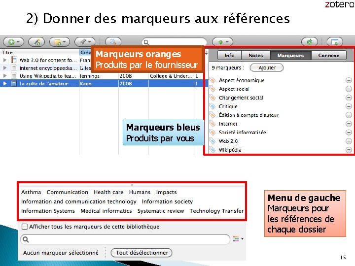 2) Donner des marqueurs aux références Marqueurs oranges Produits par le fournisseur Marqueurs bleus