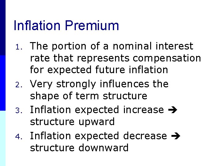 Inflation Premium 1. 2. 3. 4. The portion of a nominal interest rate that
