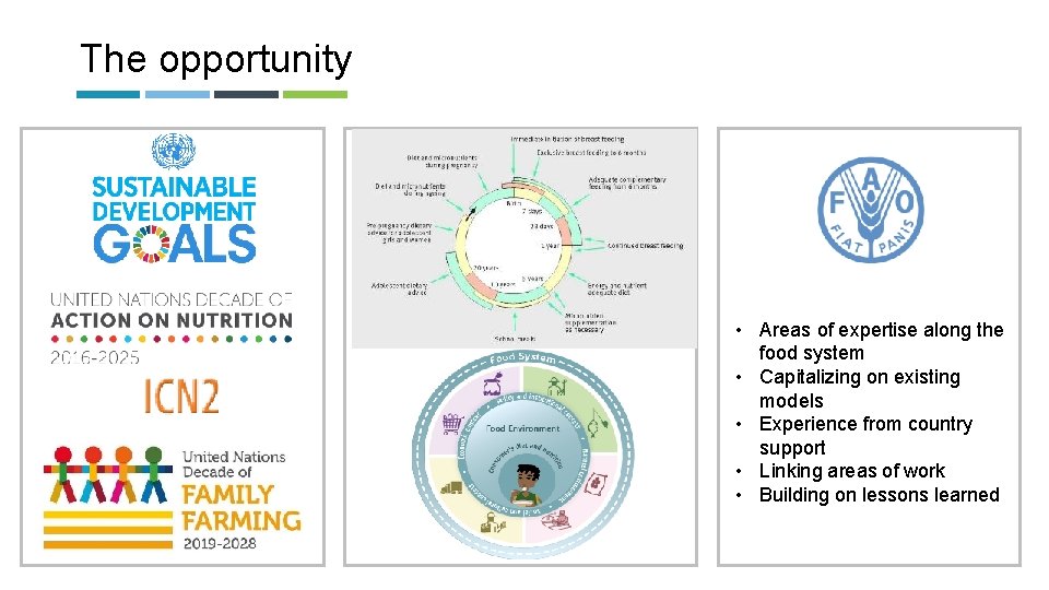 The opportunity • Areas of expertise along the food system • Capitalizing on existing