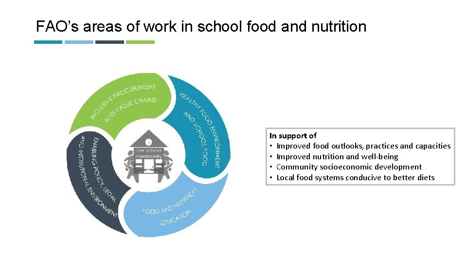 FAO’s areas of work in school food and nutrition In support of • Improved