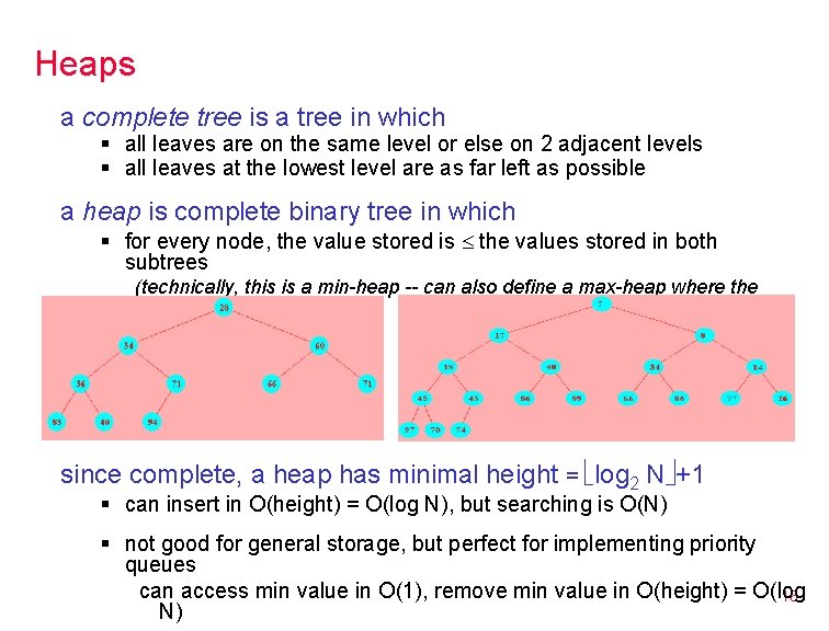 Heaps a complete tree is a tree in which § all leaves are on