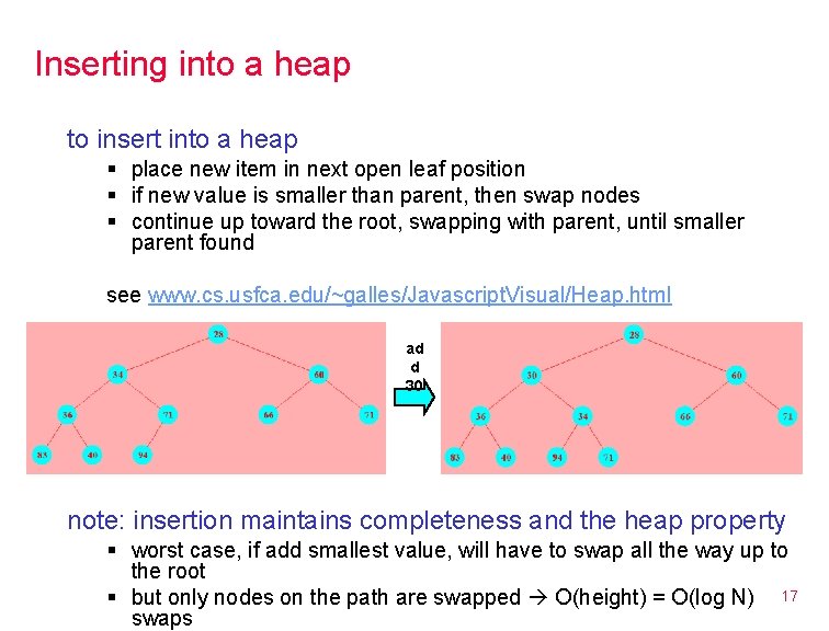 Inserting into a heap to insert into a heap § place new item in