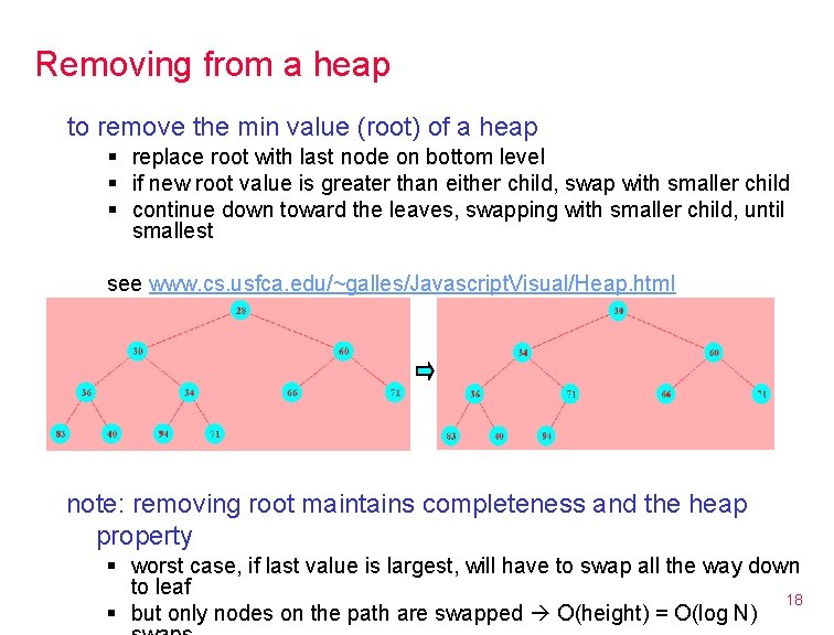 Removing from a heap to remove the min value (root) of a heap §