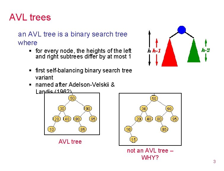 AVL trees an AVL tree is a binary search tree where § for every