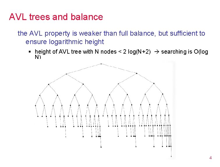 AVL trees and balance the AVL property is weaker than full balance, but sufficient