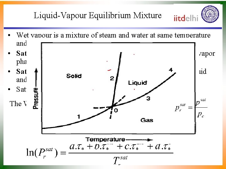 Liquid-Vapour Equilibrium Mixture • Wet vapour is a mixture of steam and water at