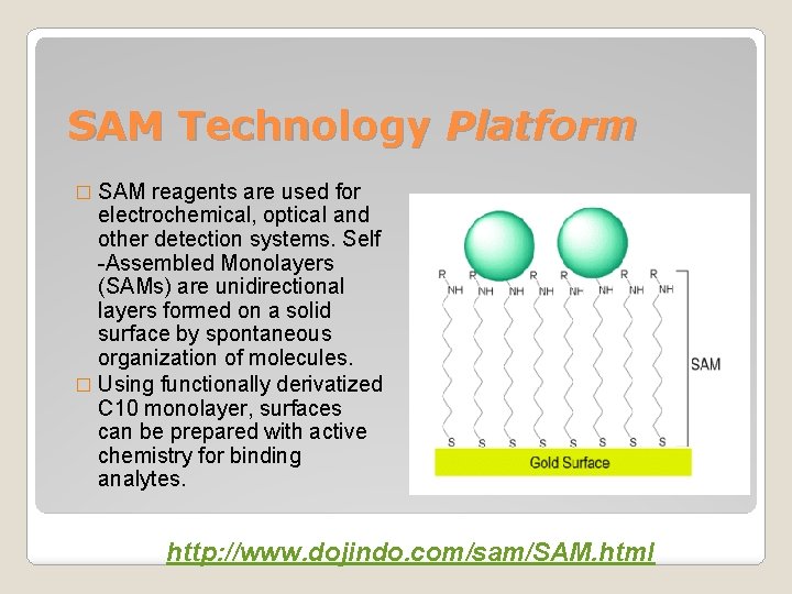 SAM Technology Platform � SAM reagents are used for electrochemical, optical and other detection